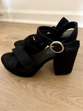 Classic Black Block Heel Sandals with Ankle Buckle